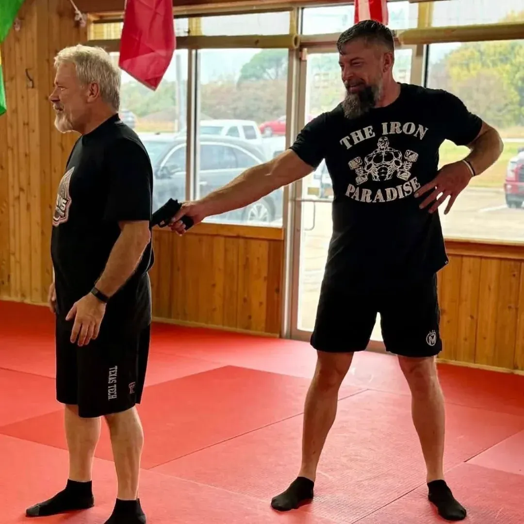 Krav Maga handgun-disarm self-defense drill at Davis Martial Arts & Fitness in Pilot Point, TX
